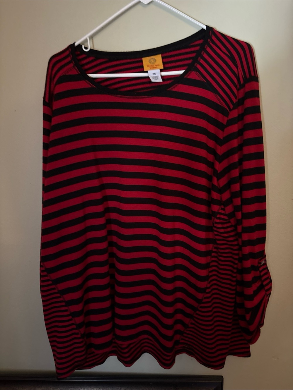 Ruby Rd. Red and Black Striped Scoopneck Long Sleeve Top